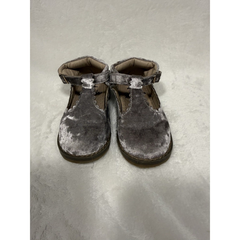 Monkey Feet Baby Girls Silver Velvet T Strap Shoes‎ Size 18-24M Soft Sole